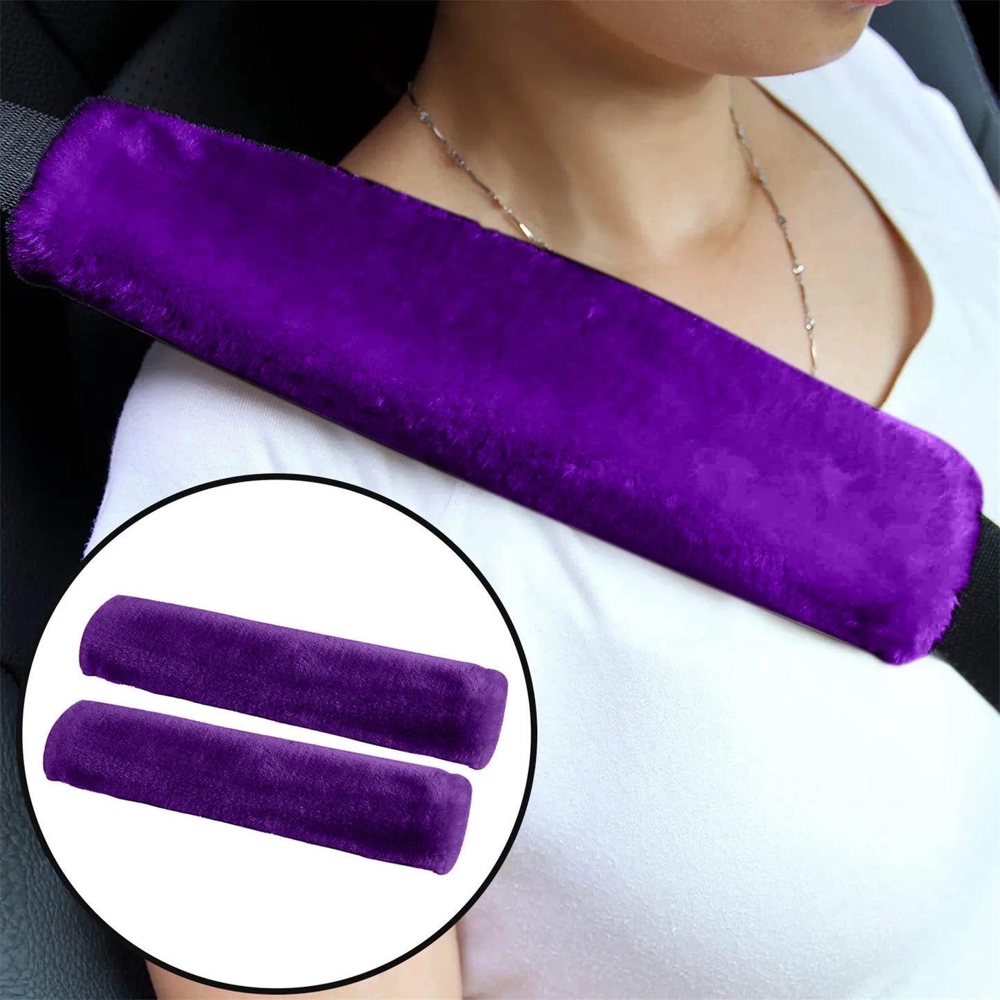 2PCS Soft Faux Sheepskin Car Seat Belt Covers – Shoulder Pads for All Cars