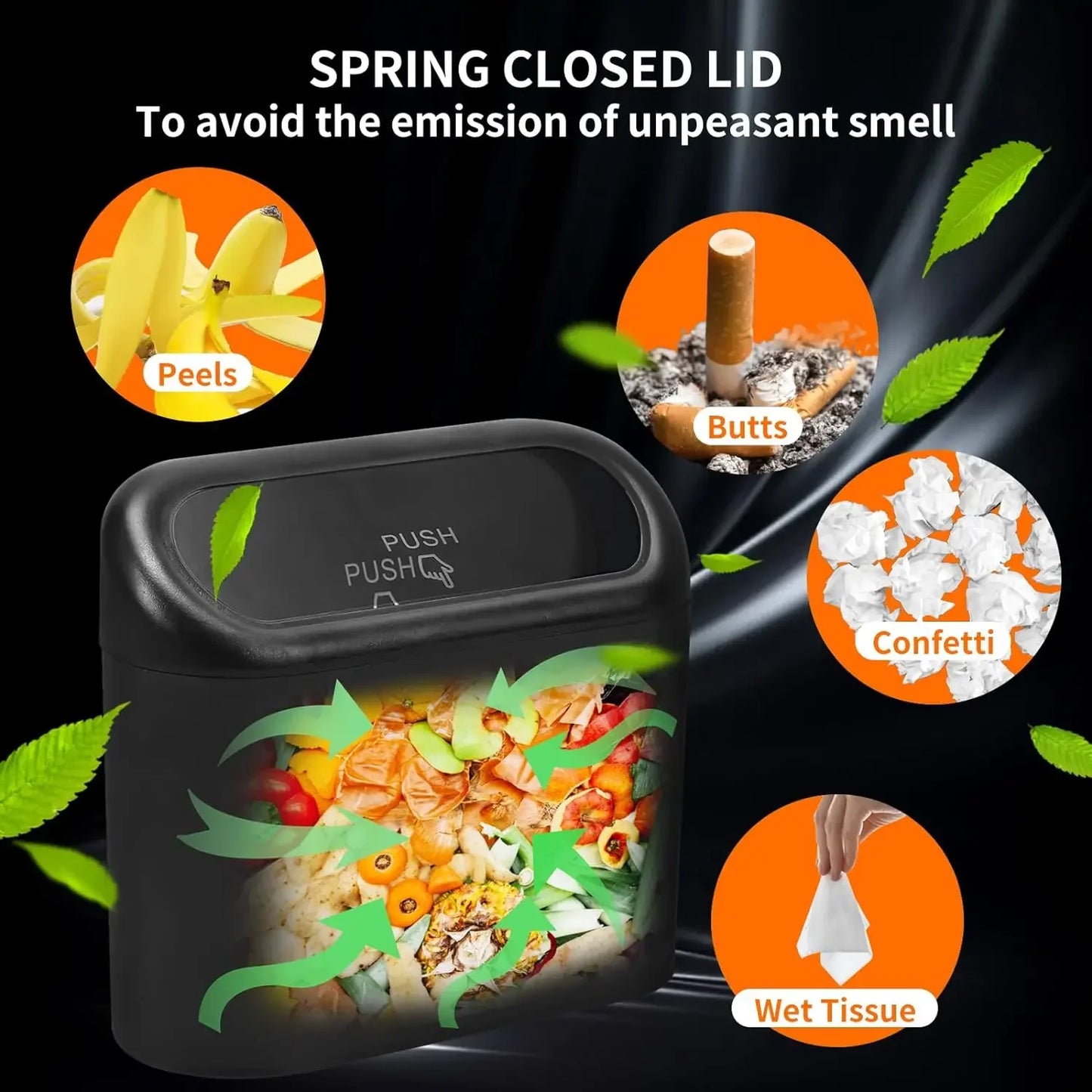 Compact Hanging Car Trash Bin with Lid Push to Open Design for Clean and Organized Interiors