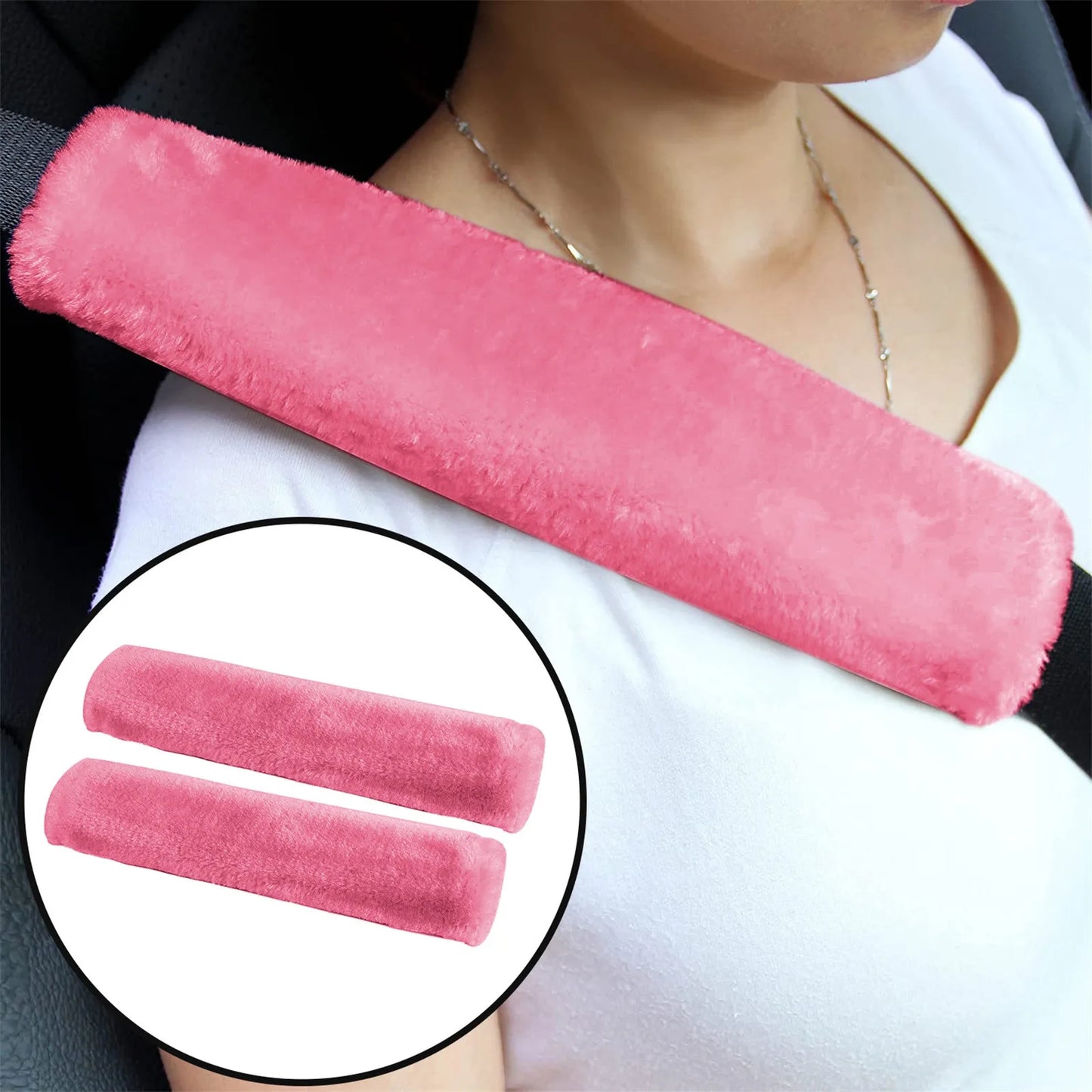 2PCS Soft Faux Sheepskin Car Seat Belt Covers – Shoulder Pads for All Cars