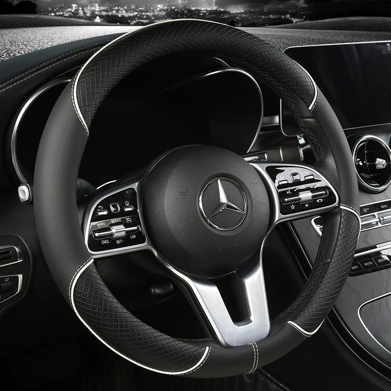 All Season Diamond Pattern Leather Steering Wheel Cover for 14.5 to 15 Inch Wheels