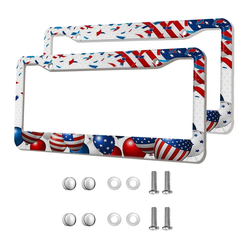 2-Pack Aluminum Alloy License Plate Frames – American Flag Design with Screws, Fits U.S. Plates