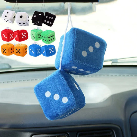 Soft Fuzzy Dice Car Mirror Hanging Accessory Pair in Multiple Colors