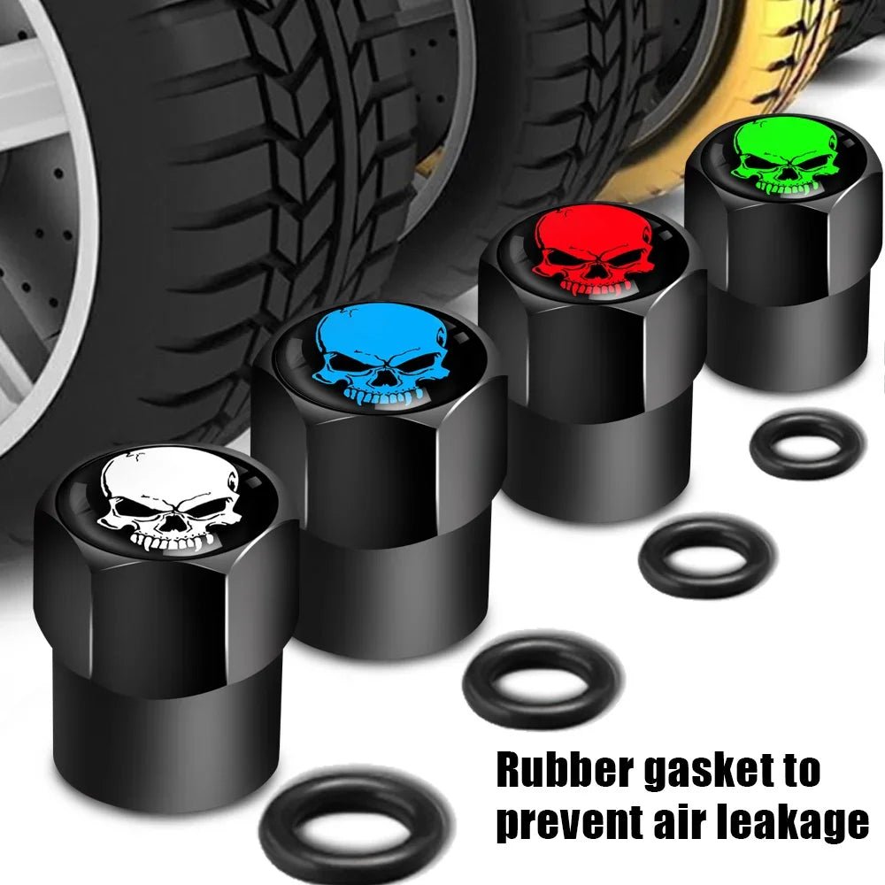 Skull Tire Valve Stem Cap Set of Four Dustproof and Corrosion Resistant Universal Fit for Car Bicycle Truck and Motorcycle