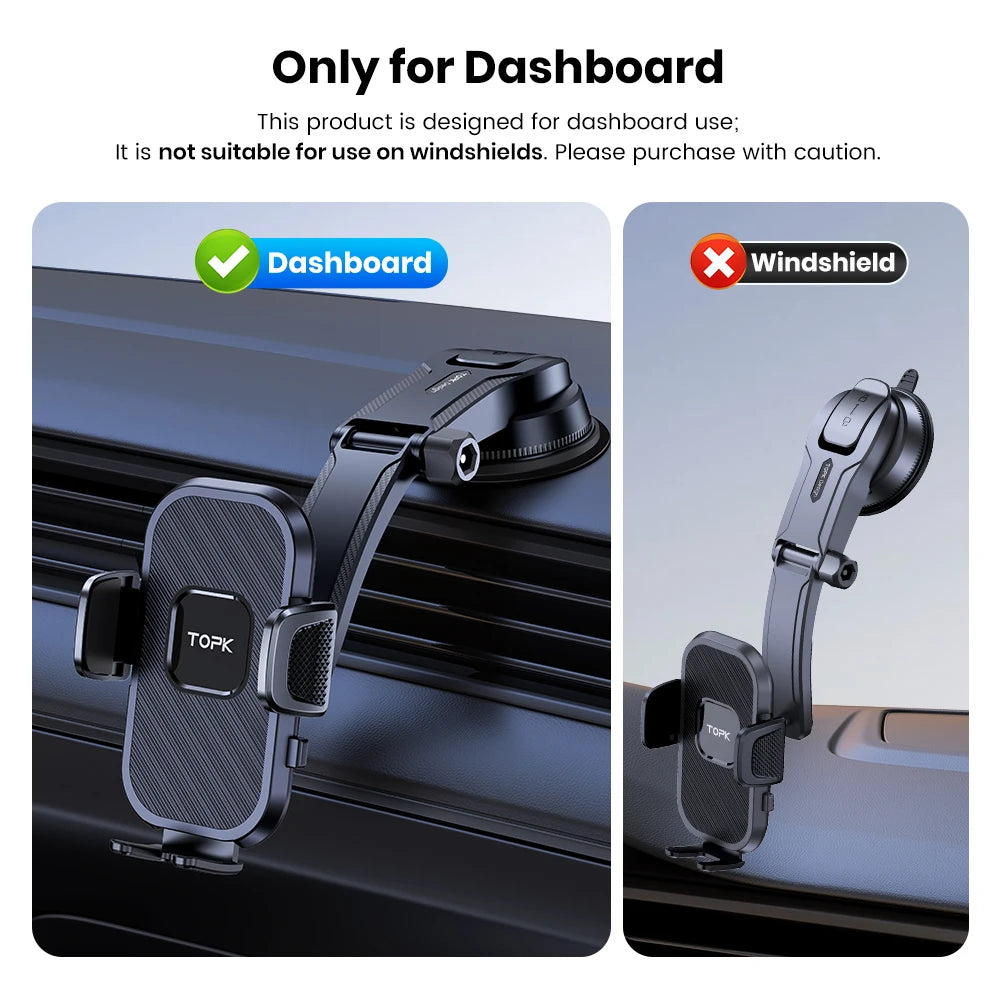 Universal Car Phone Holder for Dashboard with 360 Degree Rotation Anti Slip Grip and Adjustable Arm
