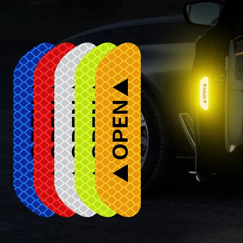 4PCS Reflective Car Door Warning Stickers – Safety Reflector Tape Decals for Exterior & Interior