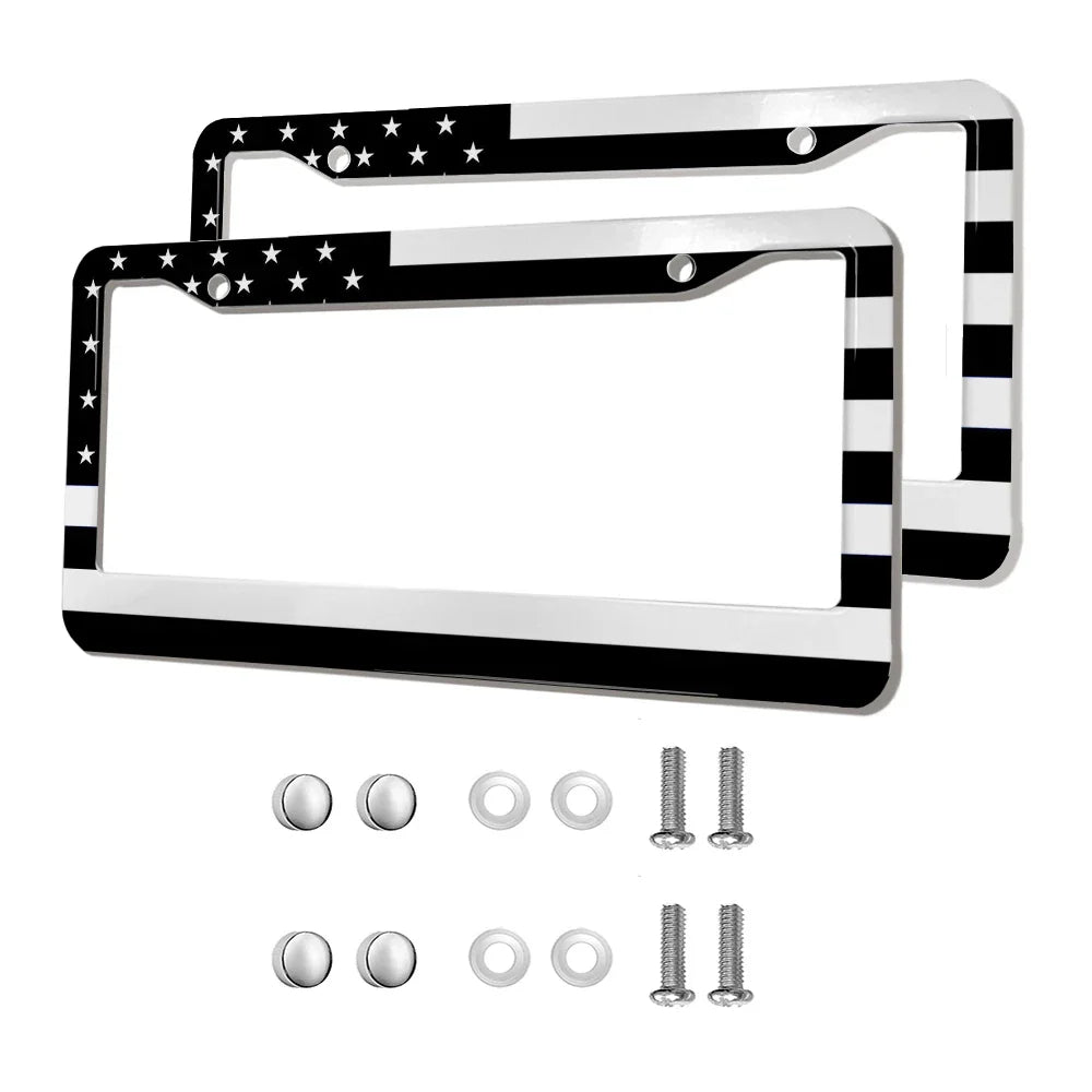 2-Pack Aluminum Alloy License Plate Frames – American Flag Design with Screws, Fits U.S. Plates