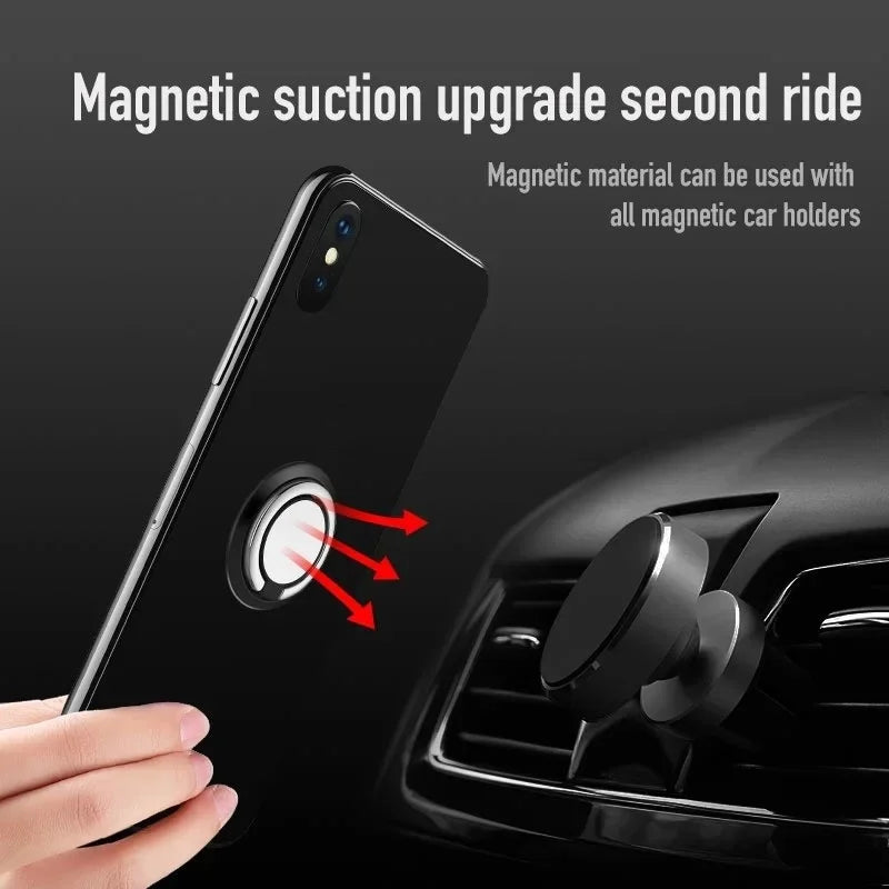 360° Rotating Finger Ring Holder Stand – Magnetic Car Mount Phone Grip with Universal Back Sticker
