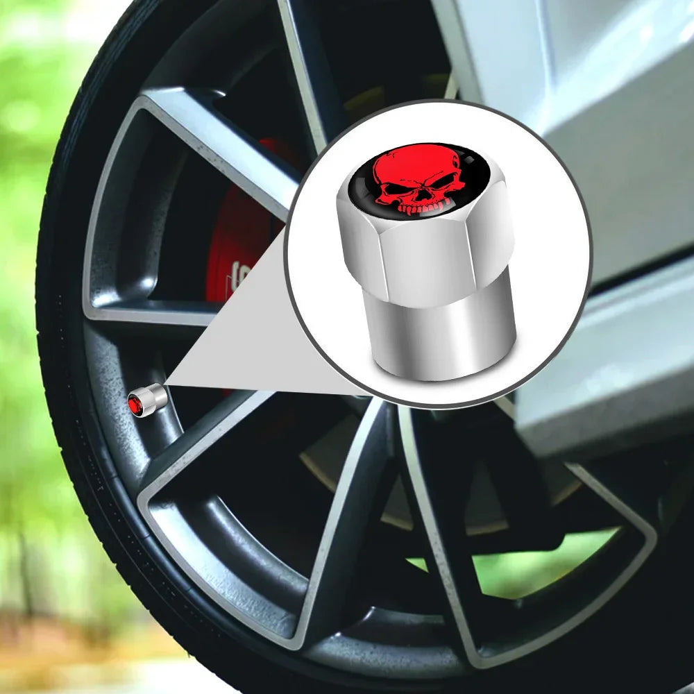 Skull Tire Valve Stem Cap Set of Four Dustproof and Corrosion Resistant Universal Fit for Car Bicycle Truck and Motorcycle