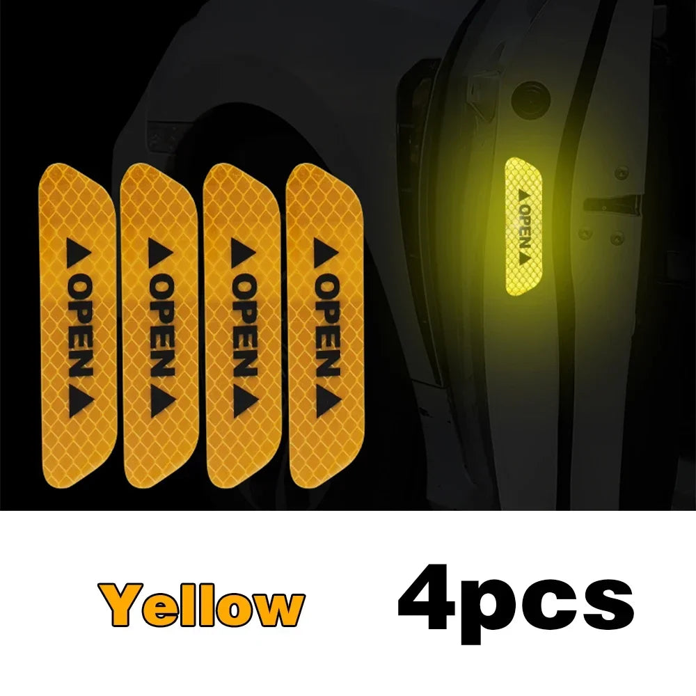 4PCS Reflective Car Door Warning Stickers – Safety Reflector Tape Decals for Exterior & Interior