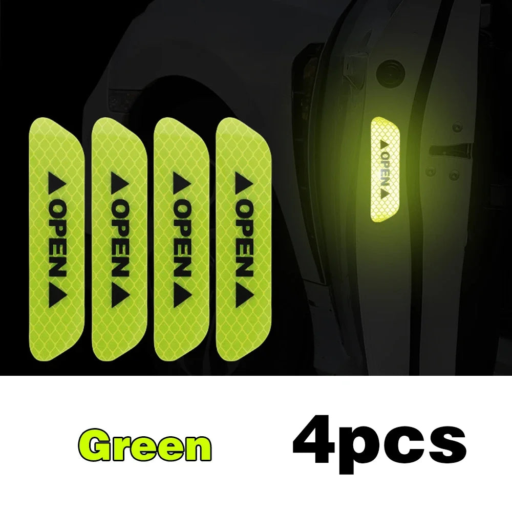 4PCS Reflective Car Door Warning Stickers – Safety Reflector Tape Decals for Exterior & Interior