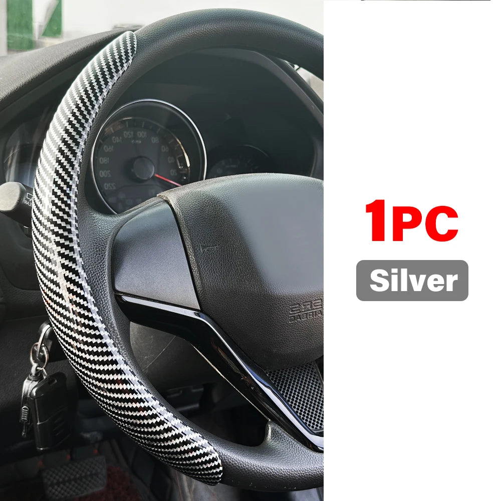 Glossy Carbon Fiber Style Steering Wheel Trim Cover for 15 Inch Wheels