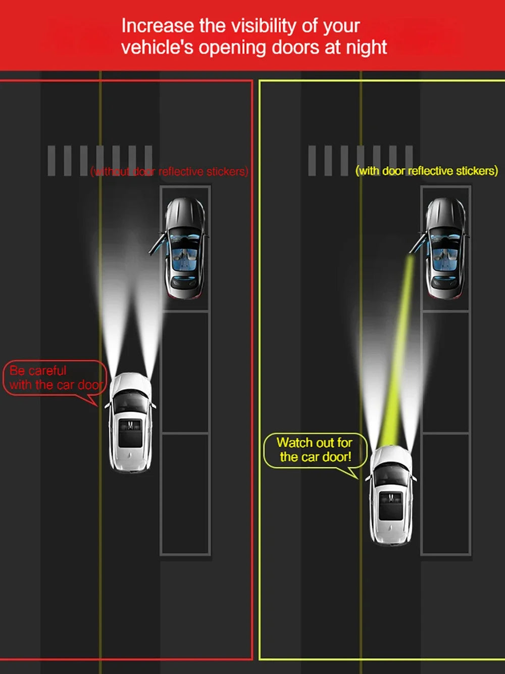 4PCS Reflective Car Door Warning Stickers – Safety Reflector Tape Decals for Exterior & Interior