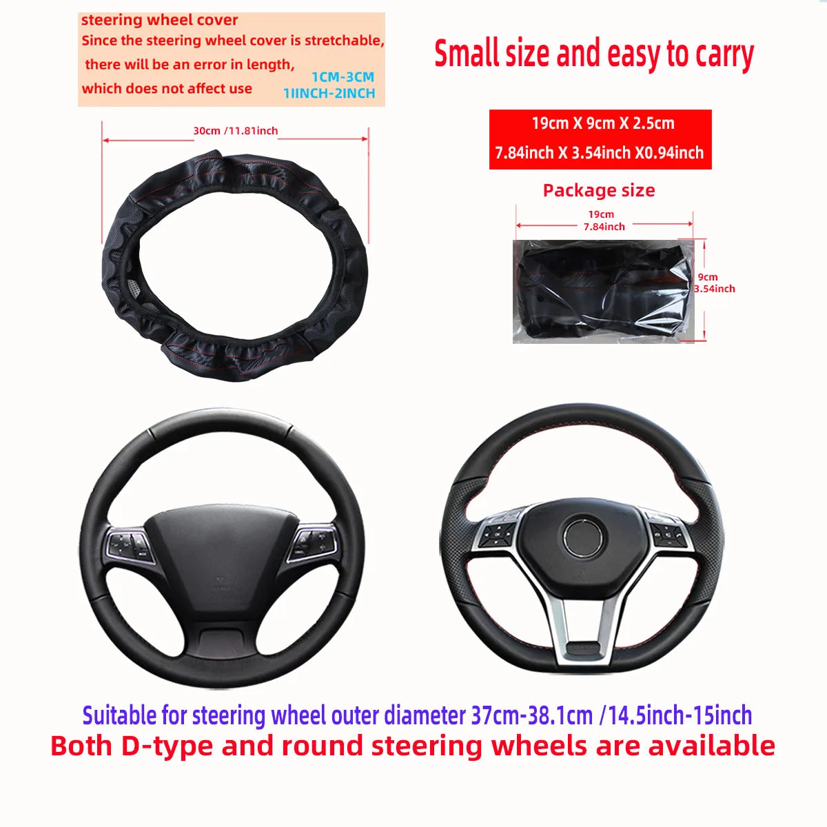 Carbon Fiber Pattern Silicone Leather Steering Wheel Cover for 14.5 to 15 Inch Wheels