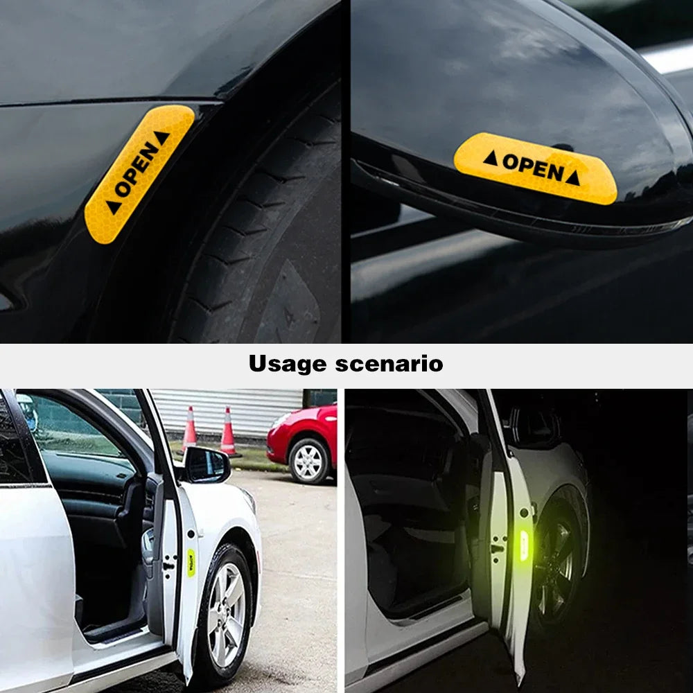 4PCS Reflective Car Door Warning Stickers – Safety Reflector Tape Decals for Exterior & Interior