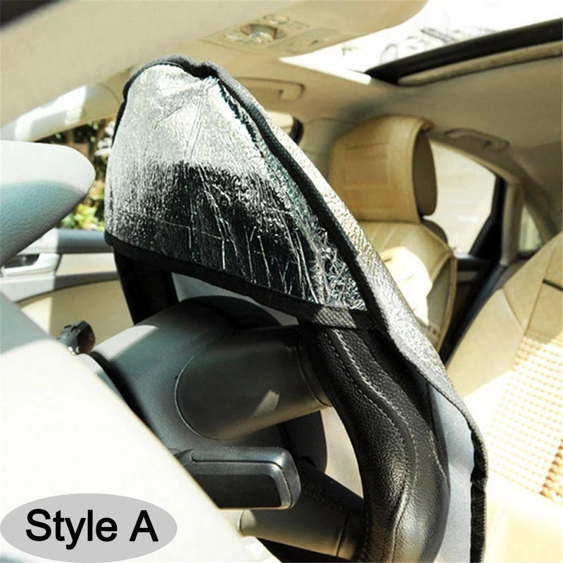 Double Thick Foldable Car Steering Wheel Sun Shade – Anti-UV Silver Cover