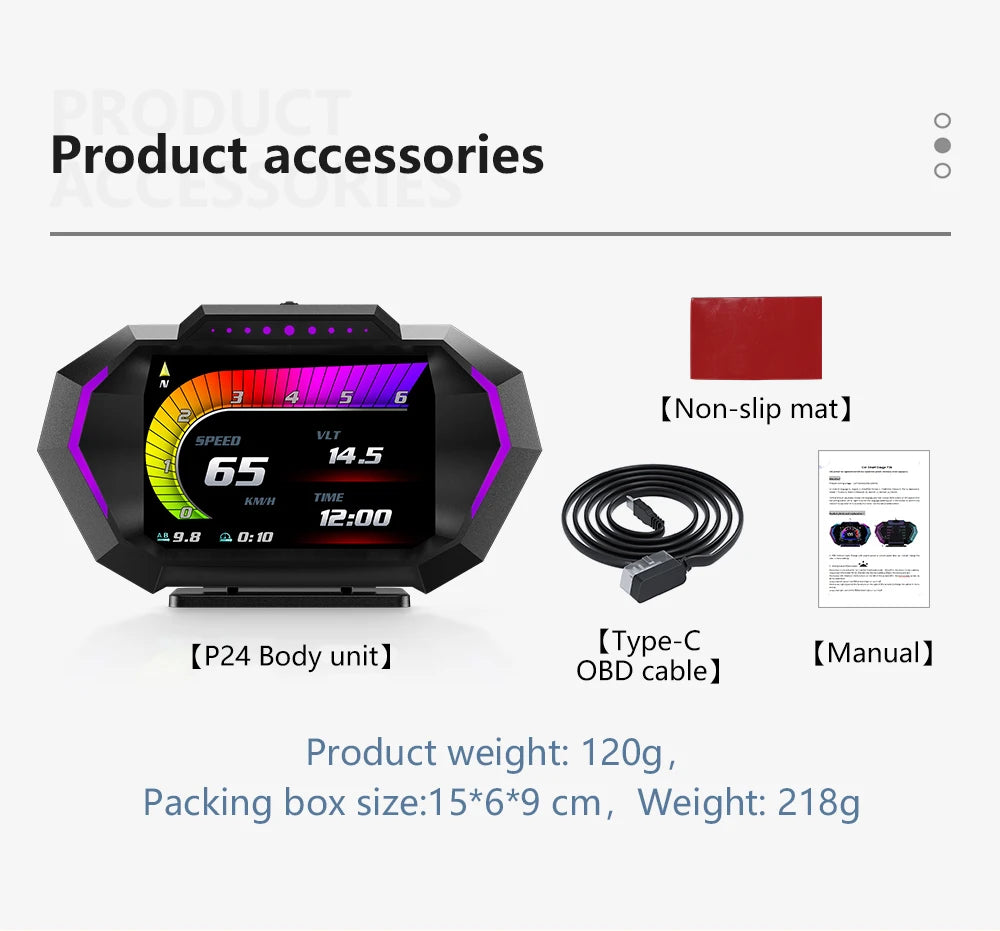 OBD + GPS P24 Car Head-Up Display (HUD) – Digital Speedometer with On-Board Computer