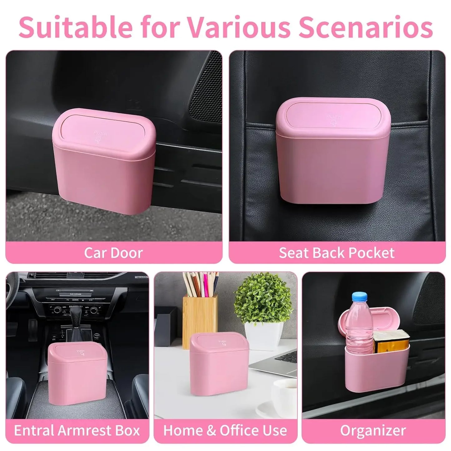 Compact Hanging Car Trash Bin with Lid Push to Open Design for Clean and Organized Interiors