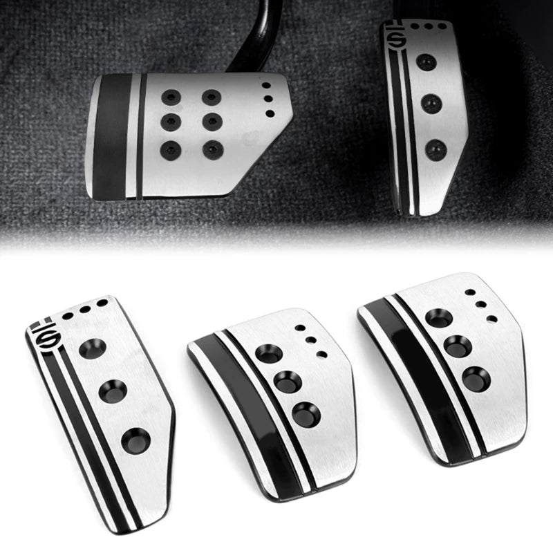 Anti-Slip Aluminum Pedal Cover Set – Accelerator, Brake, Clutch & Foot-Rest (Fits Most Manual & Automatic Cars)