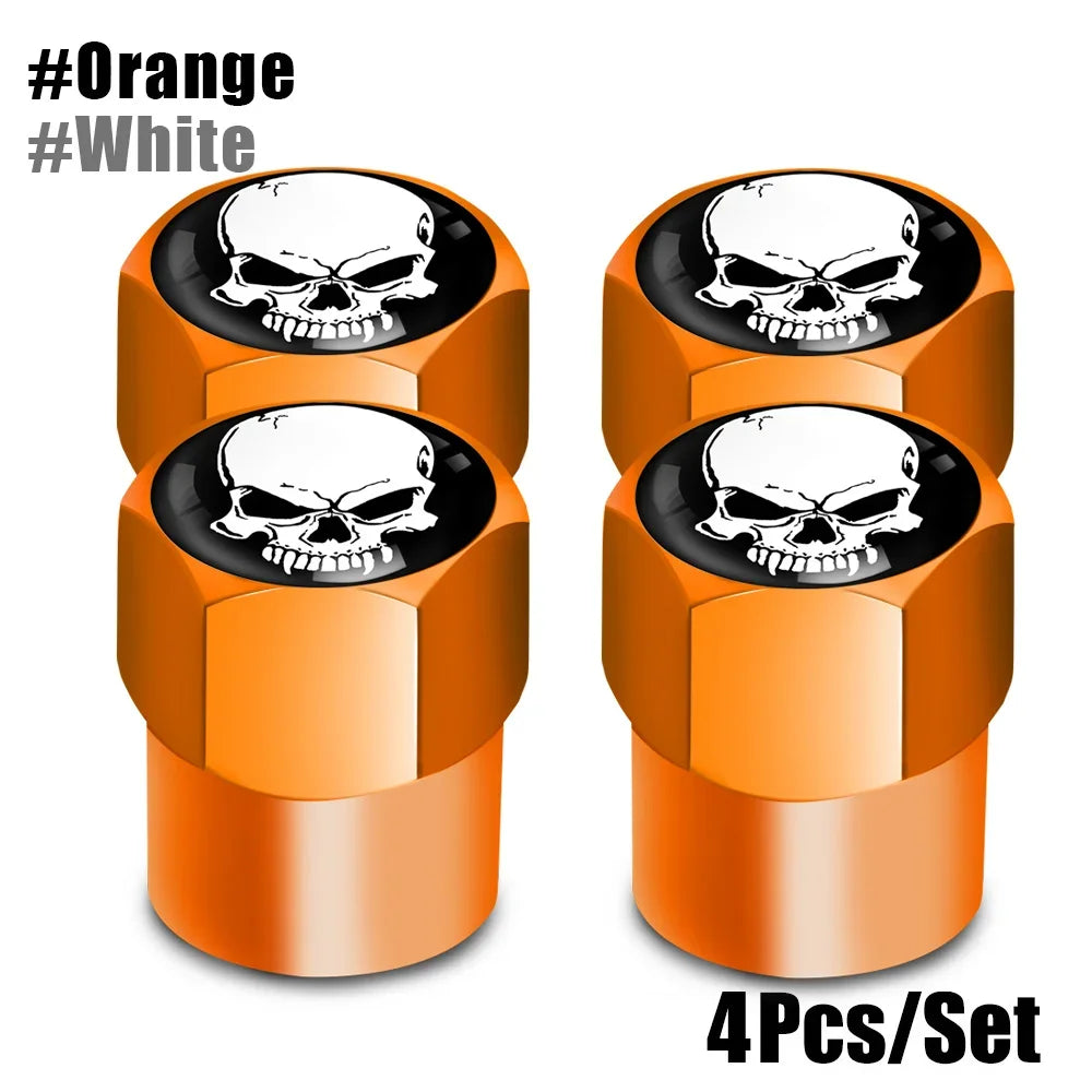 Skull Tire Valve Stem Cap Set of Four Dustproof and Corrosion Resistant Universal Fit for Car Bicycle Truck and Motorcycle