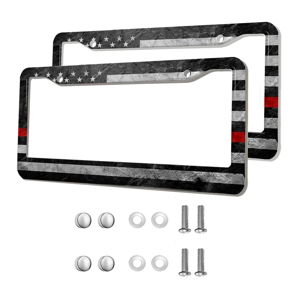 2-Pack Aluminum Alloy License Plate Frames – American Flag Design with Screws, Fits U.S. Plates