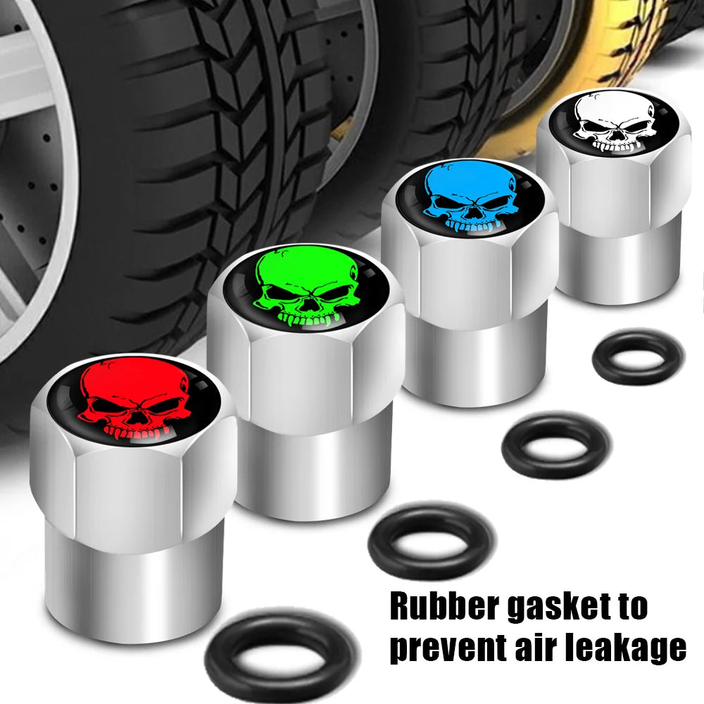 Skull Tire Valve Stem Cap Set of Four Dustproof and Corrosion Resistant Universal Fit for Car Bicycle Truck and Motorcycle