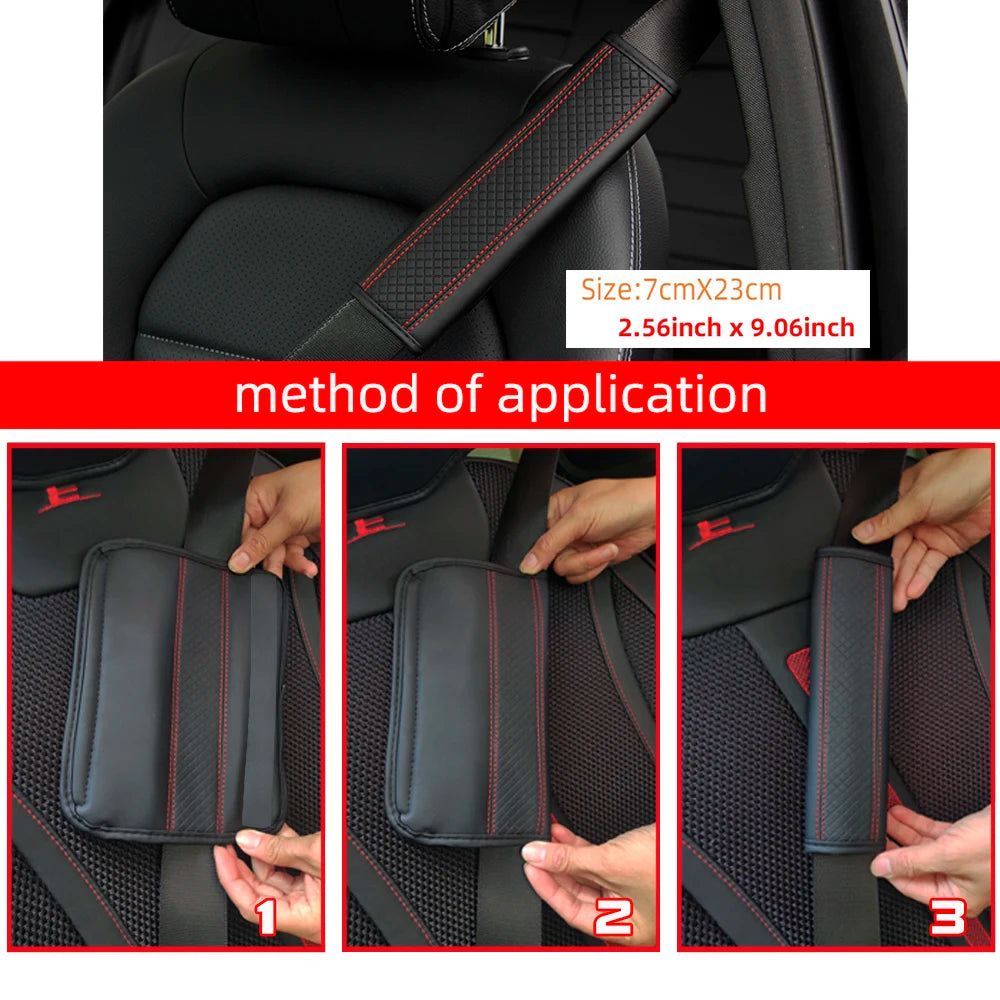 PU Leather Embossed Car Seat Belt Shoulder Cover – Comfort & Decompression Pad