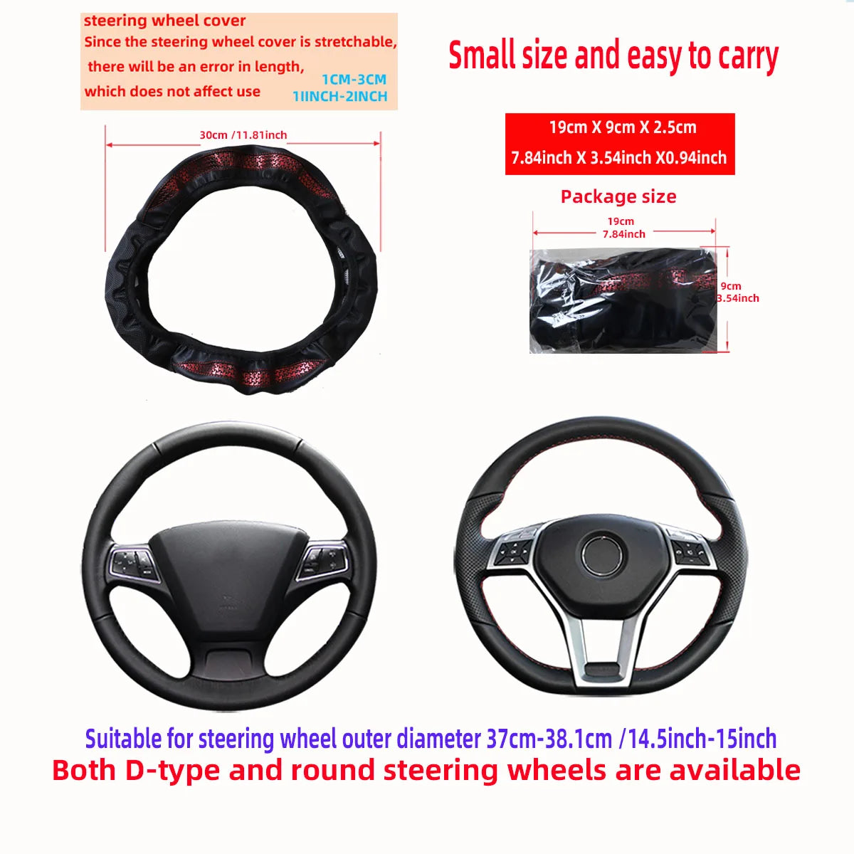 Carbon Fiber Pattern Silicone Leather Steering Wheel Cover for 14.5 to 15 Inch Wheels