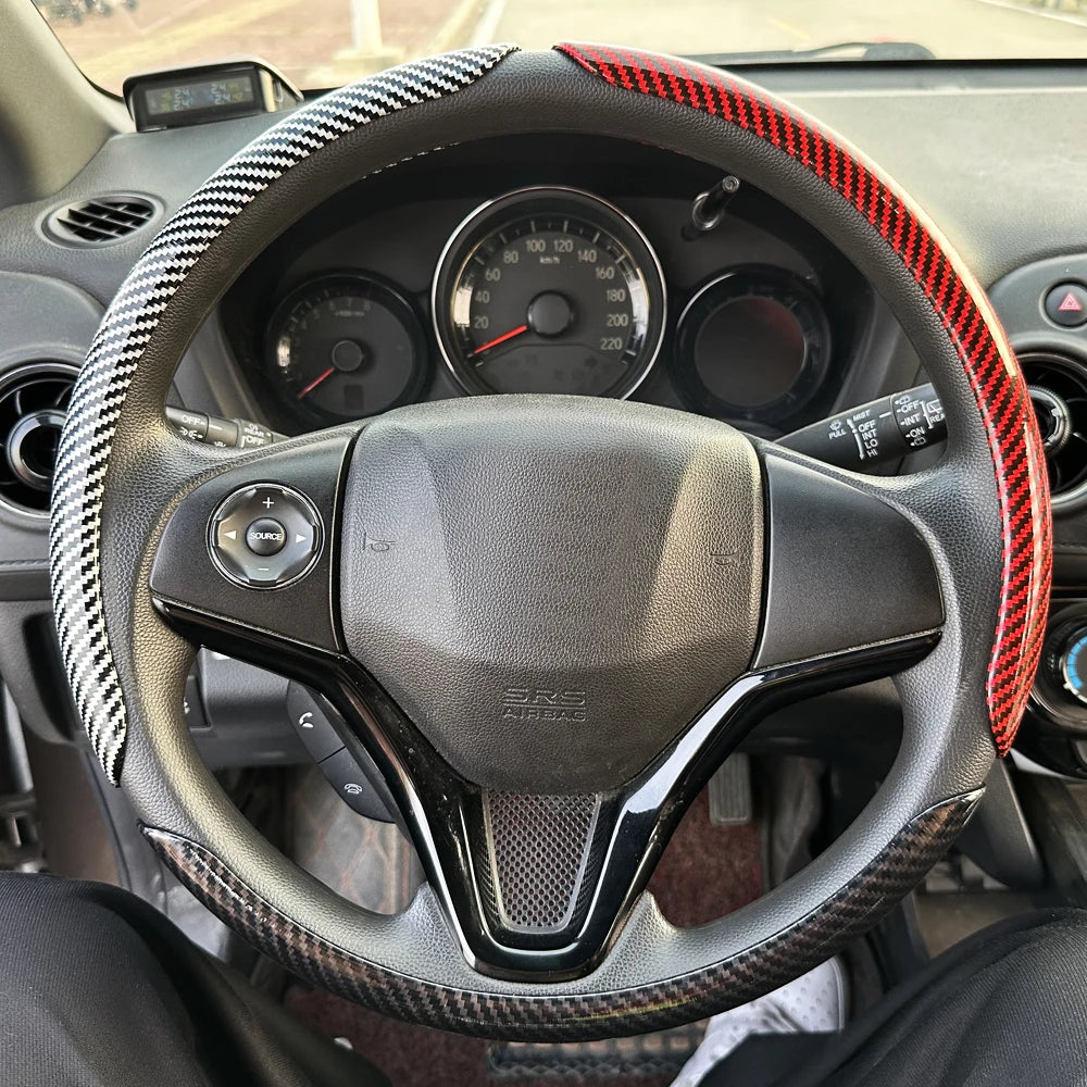 Glossy Carbon Fiber Style Steering Wheel Trim Cover for 15 Inch Wheels