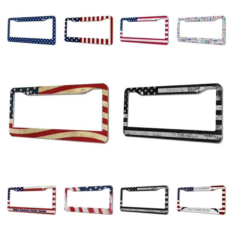 2-Pack Aluminum Alloy License Plate Frames – American Flag Design with Screws, Fits U.S. Plates