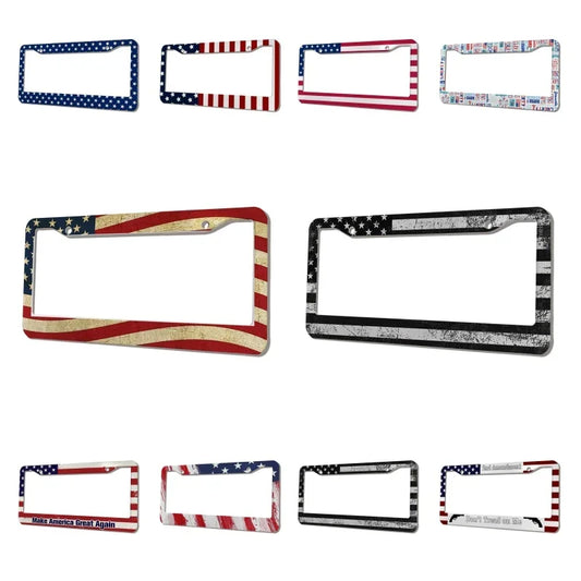 2-Pack Aluminum Alloy License Plate Frames – American Flag Design with Screws, Fits U.S. Plates