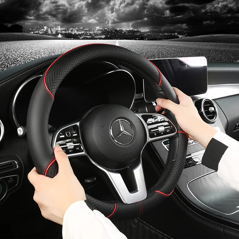 All Season Diamond Pattern Leather Steering Wheel Cover for 14.5 to 15 Inch Wheels