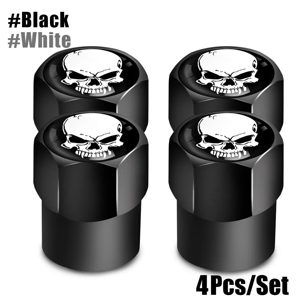 Skull Tire Valve Stem Cap Set of Four Dustproof and Corrosion Resistant Universal Fit for Car Bicycle Truck and Motorcycle