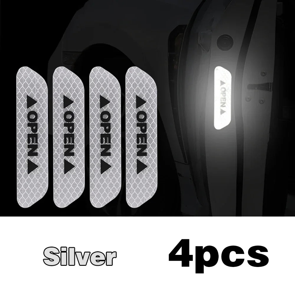 4PCS Reflective Car Door Warning Stickers – Safety Reflector Tape Decals for Exterior & Interior