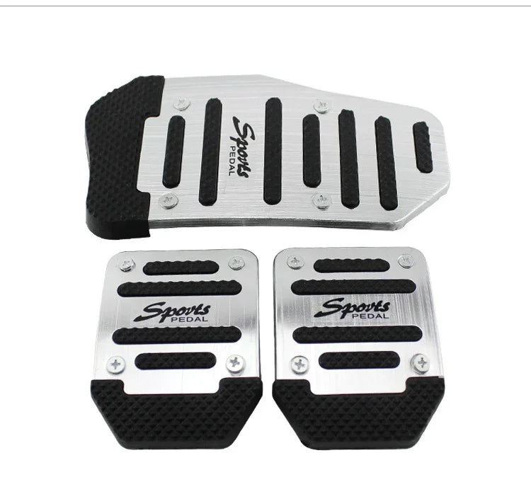 Universal Aluminum Manual Car Pedal Covers Set of 3 Non Slip Sport Style in Red Blue or Silver