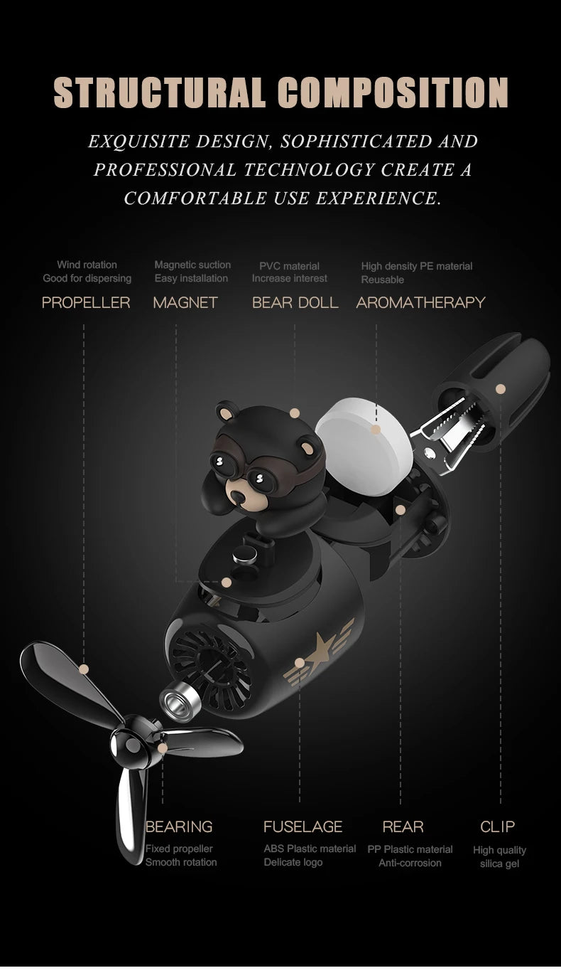 Bear Pilot Car Air Freshener Vent Clip