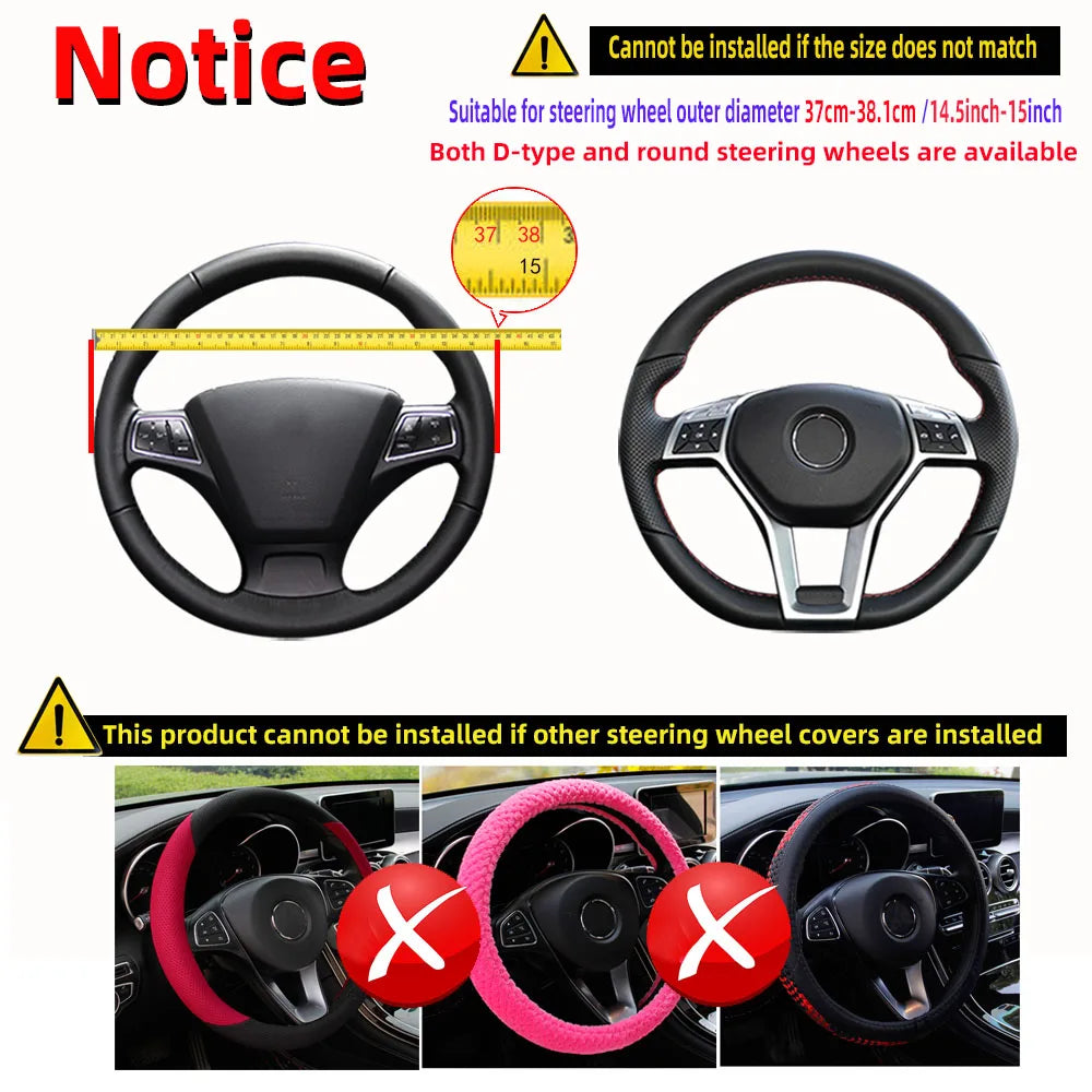 Carbon Fiber Pattern Silicone Leather Steering Wheel Cover for 14.5 to 15 Inch Wheels