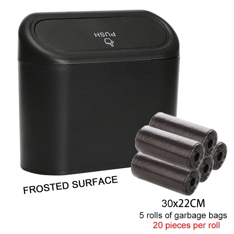 Compact Hanging Car Trash Bin with Lid Push to Open Design for Clean and Organized Interiors
