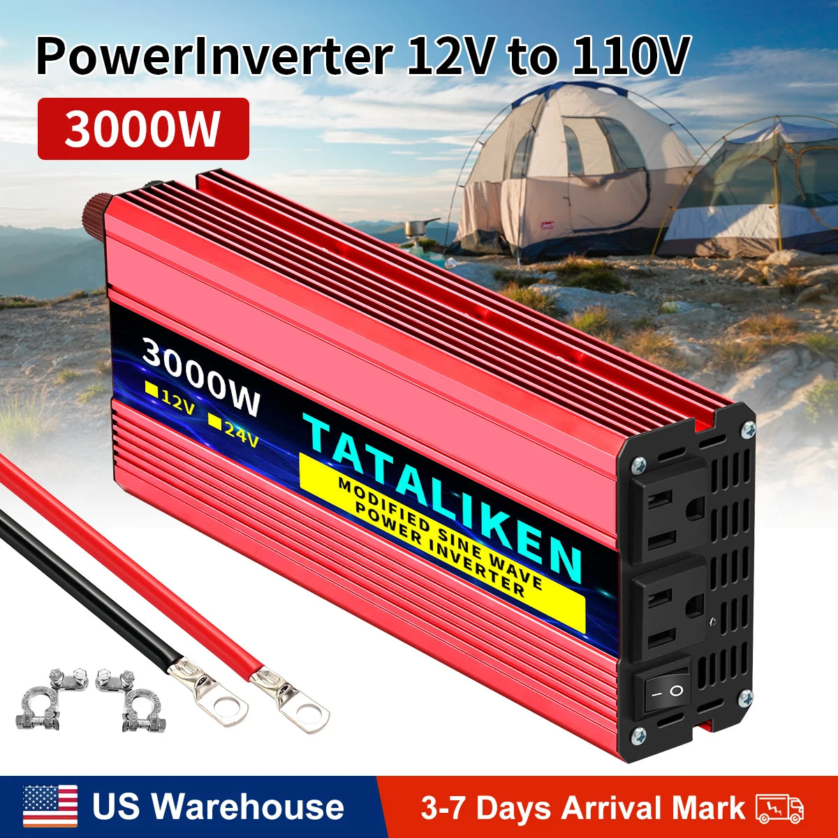 12V DC to 110V AC Power Inverter – Modified Sine Wave, 500W–4000W with LED Voltage Display