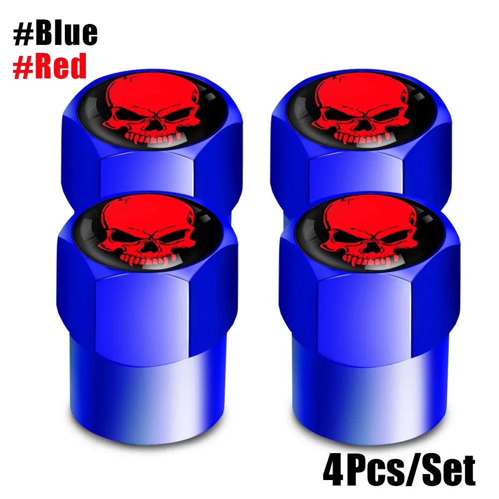 Skull Tire Valve Stem Cap Set of Four Dustproof and Corrosion Resistant Universal Fit for Car Bicycle Truck and Motorcycle
