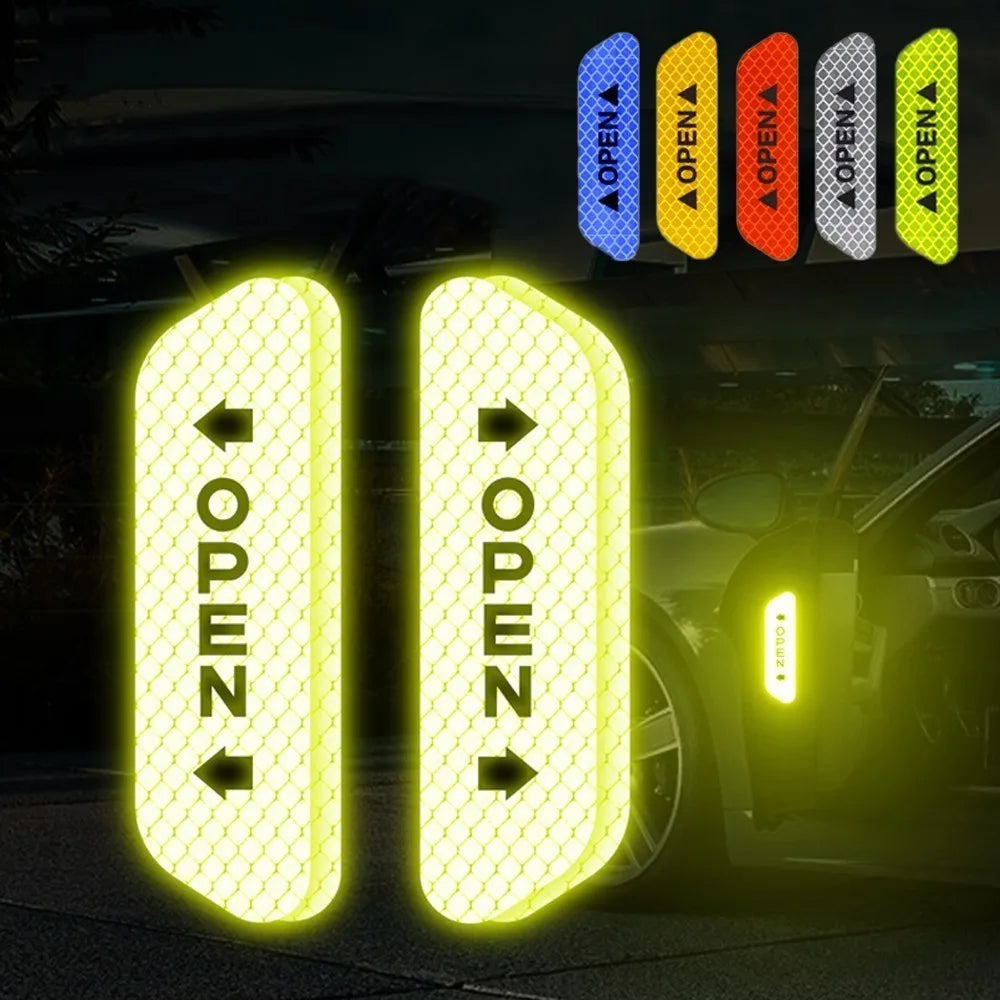 4PCS Reflective Car Door Warning Stickers – Safety Reflector Tape Decals for Exterior & Interior
