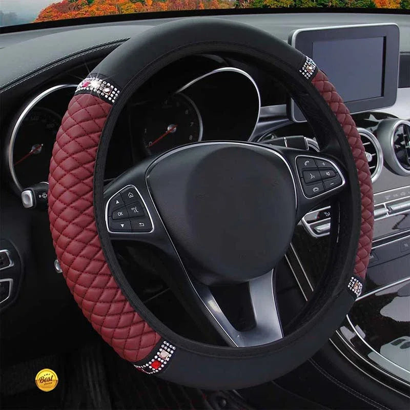 Luxury Diamond Embroidered Leather Steering Wheel Cover