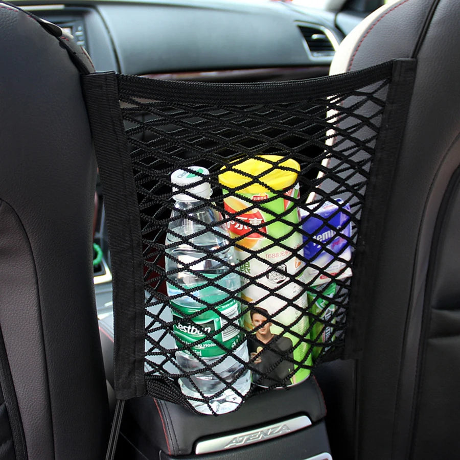 Pet Car Barrier with Automatic Safety Mesh & Storage Bag – Back Seat Safety Protector Net