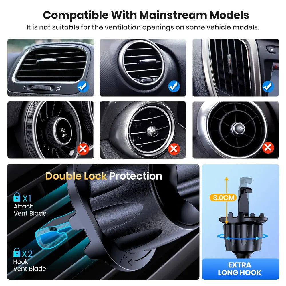 Universal Car Phone Holder for Air Vent with Gravity Clamp Design