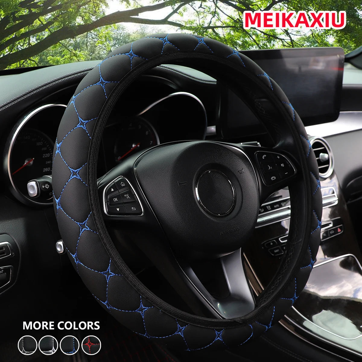 Embroidered PU Leather Steering Wheel Cover