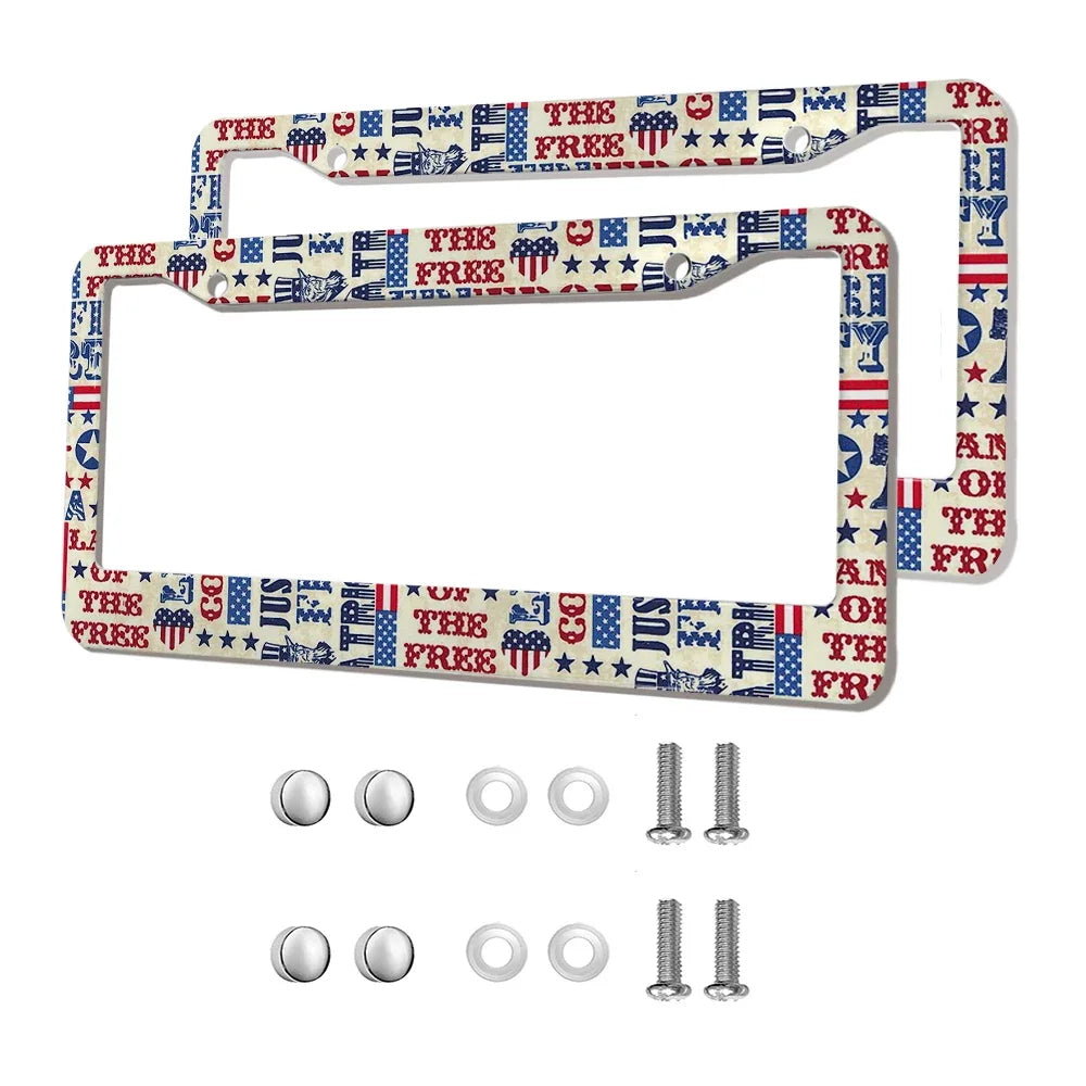 2-Pack Aluminum Alloy License Plate Frames – American Flag Design with Screws, Fits U.S. Plates
