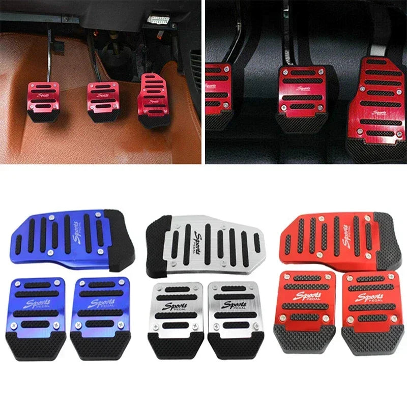 Aluminum Car Pedal Cover Set for Automatic Transmission in Red Blue or Silver