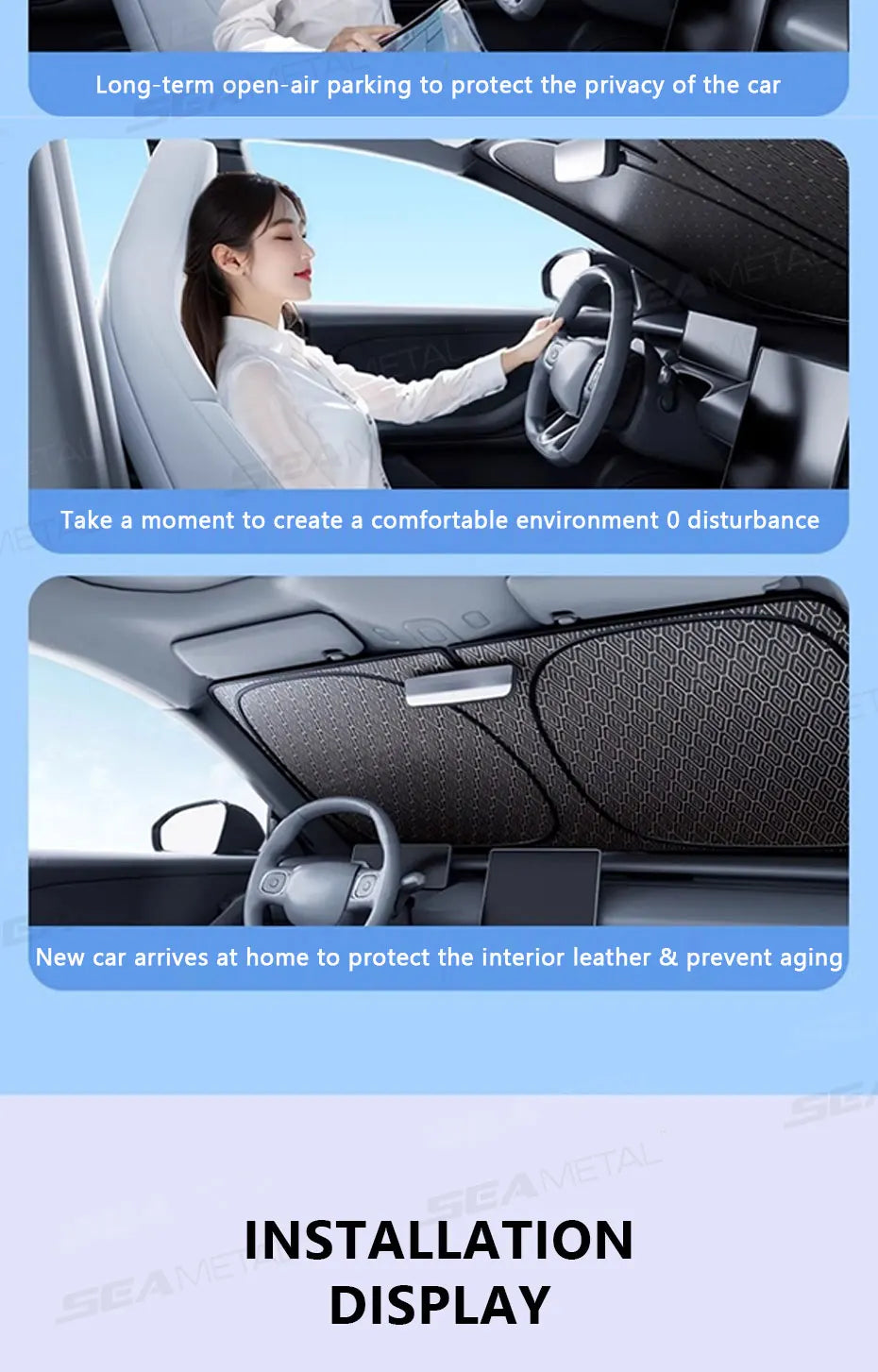 SEAMETAL Foldable Windshield Sunshade Thick 5-Layer Windscreen Sun Protection Cover Privacy Curtain Universal for Sedan Suv Mpv