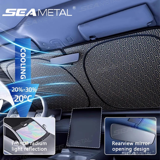 SEAMETAL Foldable Windshield Sunshade Thick 5-Layer Windscreen Sun Protection Cover Privacy Curtain Universal for Sedan Suv Mpv
