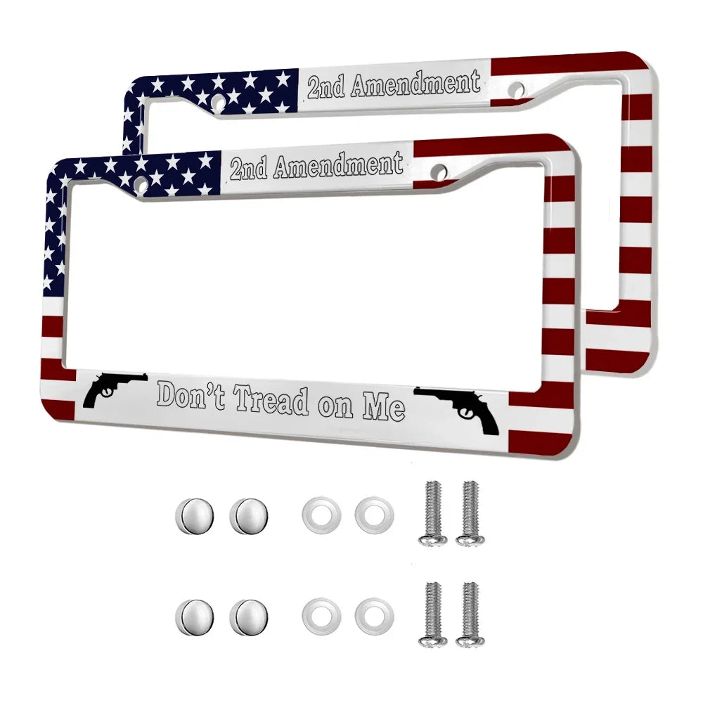 2-Pack Aluminum Alloy License Plate Frames – American Flag Design with Screws, Fits U.S. Plates
