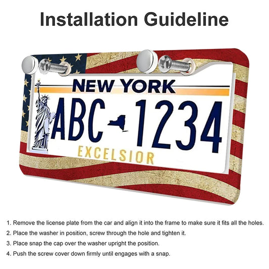 2-Pack Aluminum Alloy License Plate Frames – American Flag Design with Screws, Fits U.S. Plates